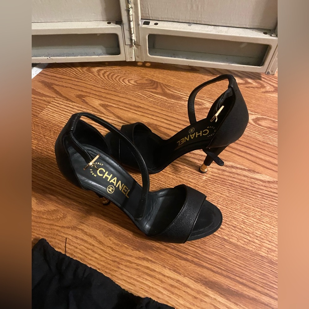 Stunning leather Chanel ankle strap high heel!